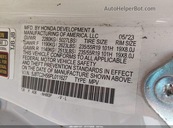 5J8TC2H56PL011627 2023 ACURA RDX White Vista del compartimento del motor