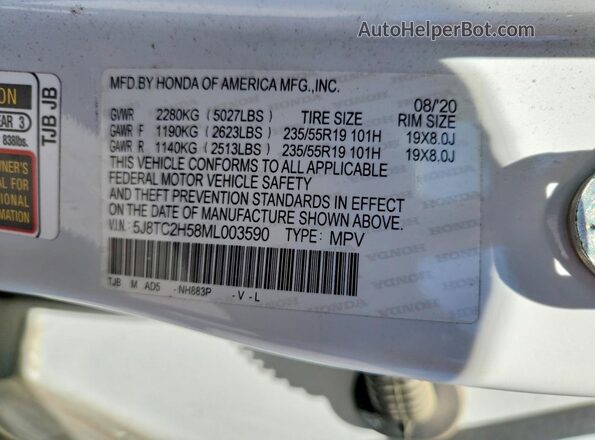 5J8TC2H58ML003590 2021 ACURA RDX White Вид наклейки з VIN-кодом