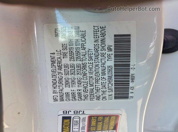 5J8TC2H59ML035626 2021 ACURA RDX White Widok wnętrza 360 stopni