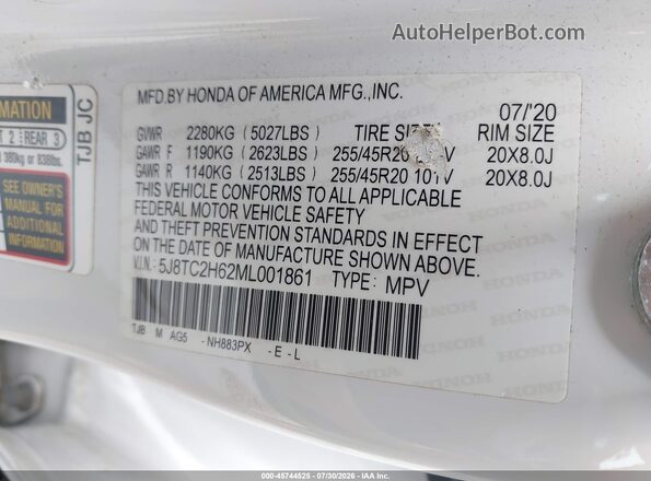 5J8TC2H62ML001861 2021 ACURA RDX White Widok komory silnika