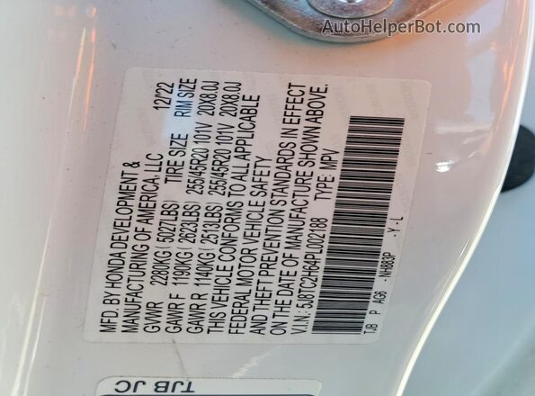 5J8TC2H64PL002188 2023 ACURA RDX White VIN sticker view