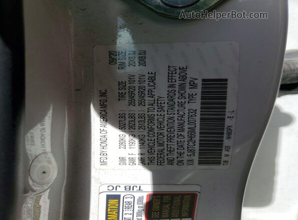 5J8TC2H66ML007632 2021 ACURA RDX White Widok naklejki z numerem VIN