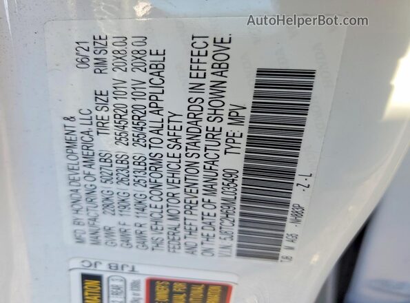 5J8TC2H69ML035490 2021 ACURA RDX White Engine compartment view