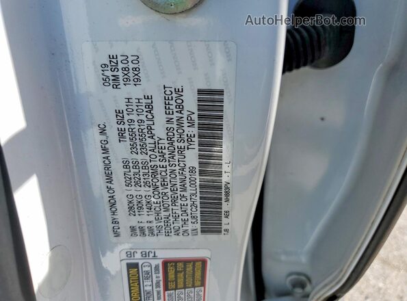 5J8TC2H73LL000189 2020 ACURA RDX White Widok naklejki z numerem VIN