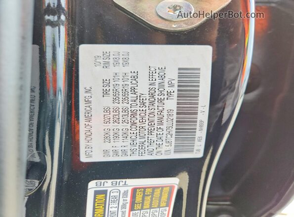5J8TC2H75LL021819 2020 ACURA RDX Black Vista de la etiqueta del VIN