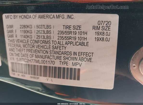 5J8TC2H77ML001170 2021 ACURA RDX Black Vista del compartimento del motor