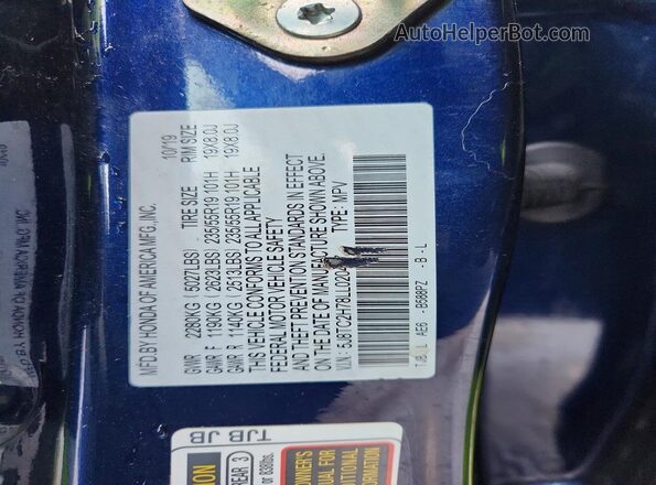 5J8TC2H78LL020437 2020 ACURA RDX Blue Շարժիչի բաժամունքի տեսք