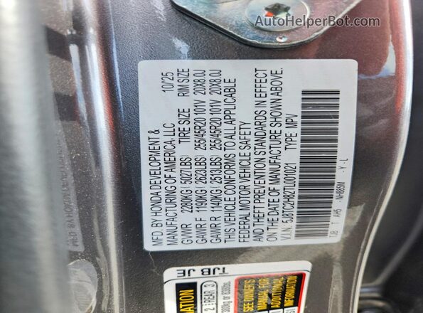5J8TC2H82TL001021 2026 ACURA RDX Gray Vista de la etiqueta del VIN