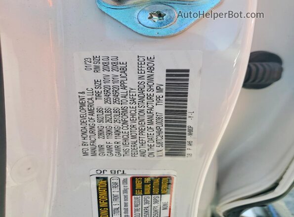 5J8TC2H84PL003617 2023 ACURA RDX White Вид наклейки з VIN-кодом
