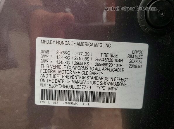 5J8YD4H09LL037779 2020 ACURA MDX Charcoal 360 interior view
