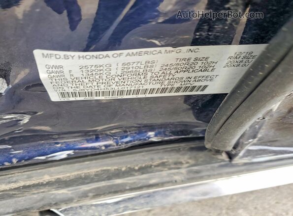 5J8YD4H53LL017121 2020 ACURA MDX Blue VIN sticker view
