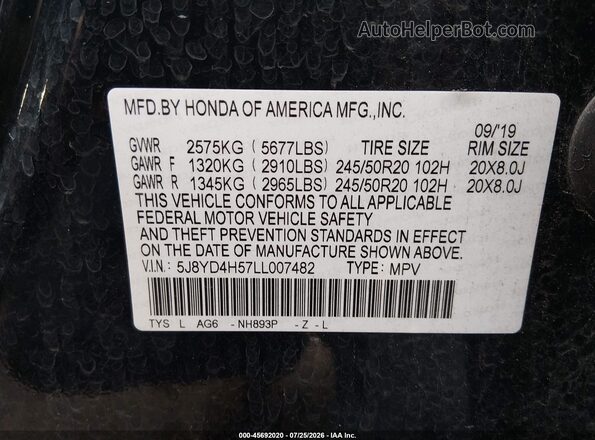 5J8YD4H57LL007482 2020 ACURA MDX Black Engine compartment view