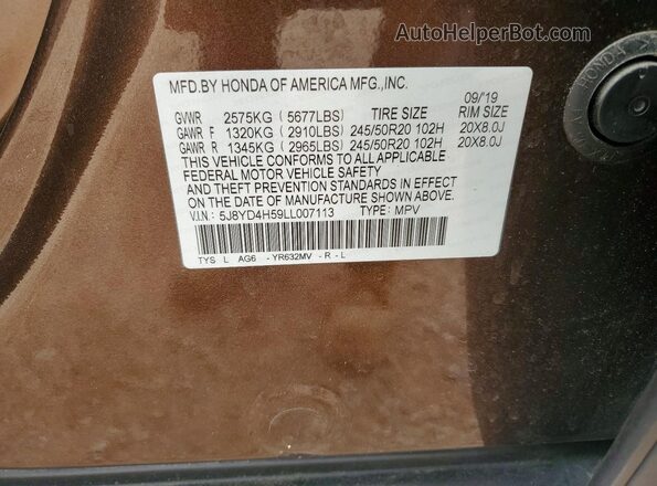 5J8YD4H59LL007113 2020 ACURA MDX Brown VIN կոդի պիտակի տեսք
