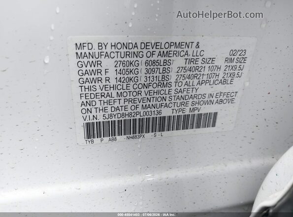5J8YD8H82PL003136 2023 ACURA MDX White Engine compartment view