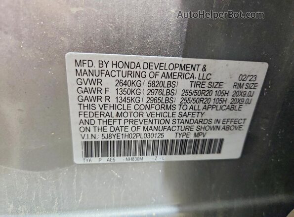 5J8YE1H02PL030125 2023 ACURA MDX Silver Vista interior de 360 grados
