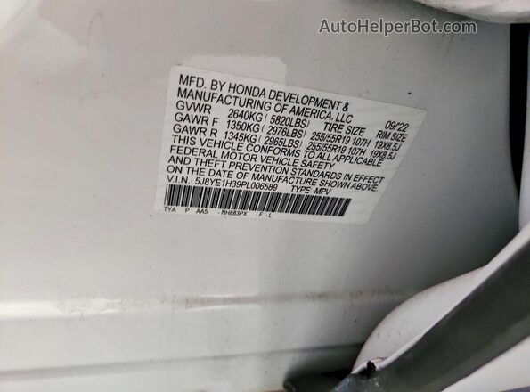 5J8YE1H39PL006589 2023 ACURA MDX Белый Вид наклейки с VIN-кодом