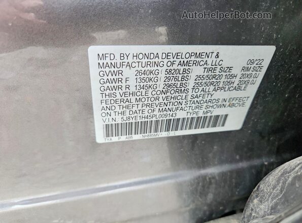 5J8YE1H45PL009143 2023 ACURA MDX Gray Панорамний вид салону 360°