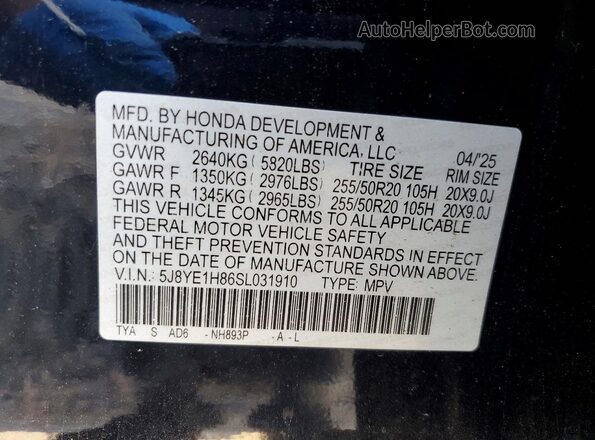 5J8YE1H86SL031910 2025 ACURA MDX Black VIN կոդի պիտակի տեսք