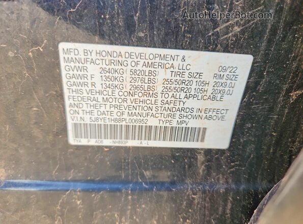 5J8YE1H88PL006952 2023 ACURA MDX Черный Вид наклейки с VIN-кодом