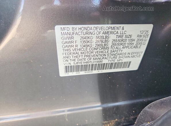 5J8YE1H89TL019686 2026 ACURA MDX Gray VIN კოდის სტიკერის ხედი