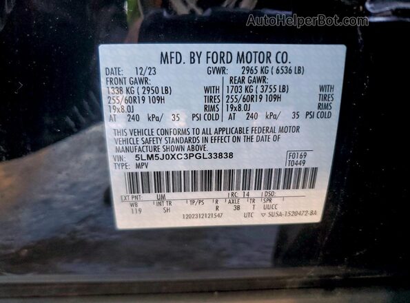 5LM5J0XC3PGL33838 2023 LINCOLN AVIATOR Black Вид наклейки з VIN-кодом
