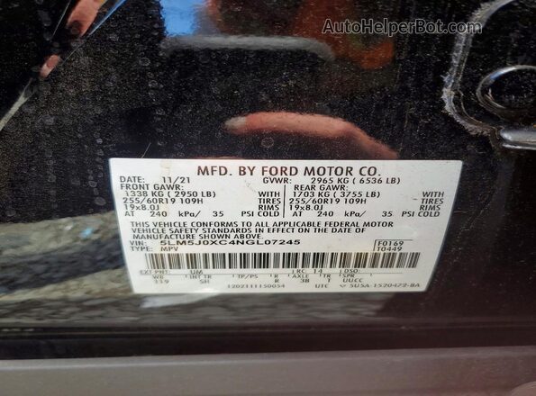 5LM5J0XC4NGL07245 2022 LINCOLN AVIATOR Black VIN sticker view