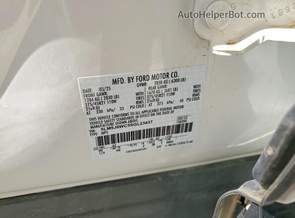 5LM5J6WC5SGL23437 2025 LINCOLN AVIATOR White Widok naklejki z numerem VIN