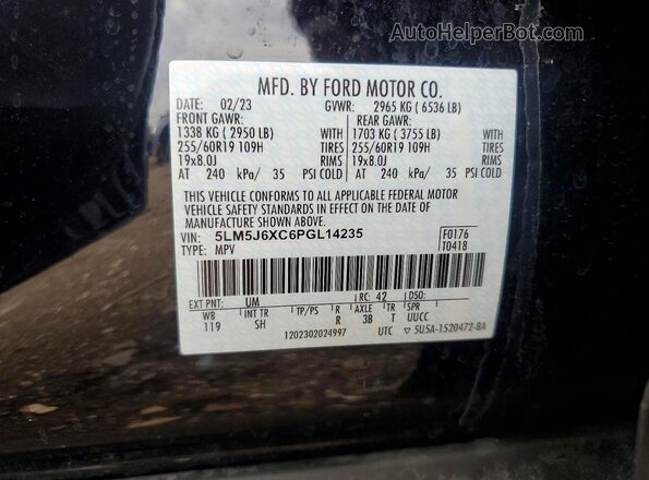 5LM5J6XC6PGL14235 2023 LINCOLN AVIATOR Black Widok naklejki z numerem VIN