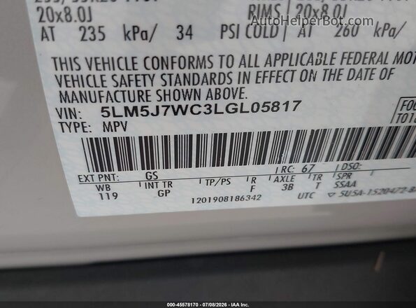5LM5J7WC3LGL05817 2020 LINCOLN AVIATOR Cream Vista del compartimento del motor