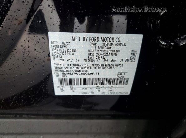 5LM5J7WC8SGL05178 2025 LINCOLN AVIATOR Black VIN sticker view