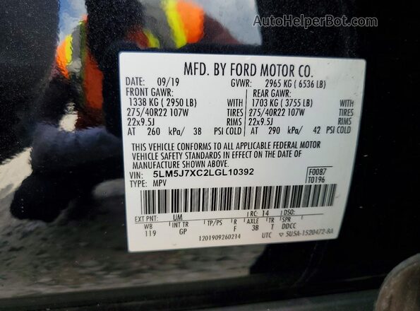 5LM5J7XC2LGL10392 2020 LINCOLN AVIATOR Black Vista interior de 360 grados