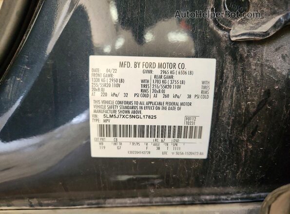 5LM5J7XC5NGL17825 2022 LINCOLN AVIATOR Gray VIN կոդի պիտակի տեսք