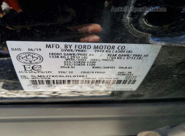 5LM5J7XC6LGL01081 2020 LINCOLN AVIATOR Black VIN կոդի պիտակի տեսք