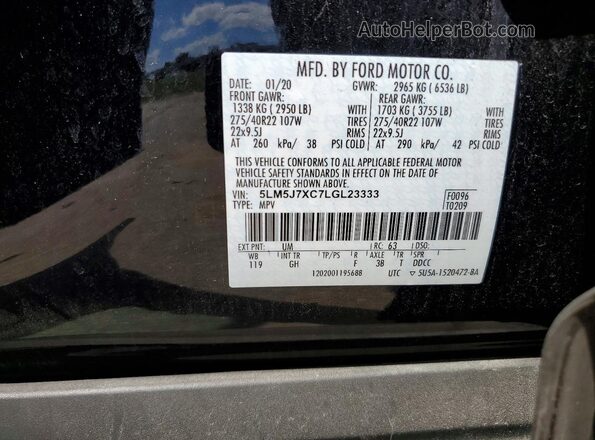 5LM5J7XC7LGL23333 2020 LINCOLN AVIATOR Black VIN sticker view