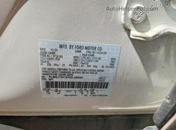 5LM5J7XCXNGL05640 2022 LINCOLN AVIATOR White VIN կոդի պիտակի տեսք
