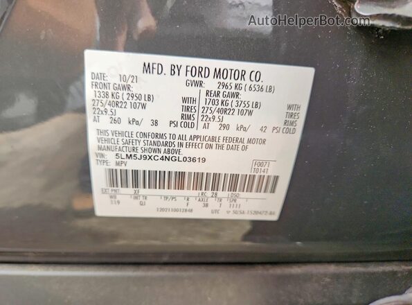 5LM5J9XC4NGL03619 2022 LINCOLN AVIATOR Gray Vista interior de 360 grados