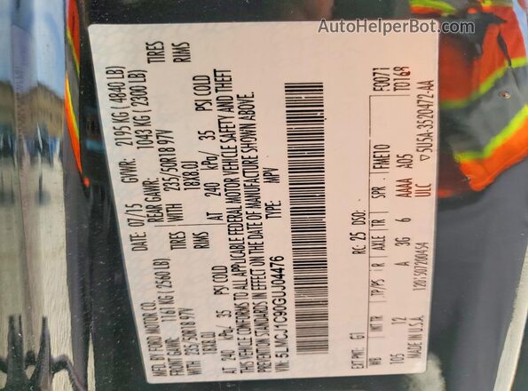 5LMCJ1C90GUJ04476 2016 LINCOLN MKC Black Widok komory silnika