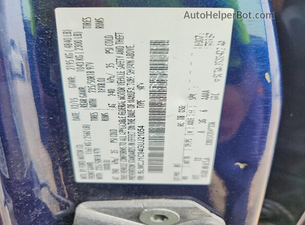 5LMCJ1C94GUJ21054 2016 LINCOLN MKC Blue Вид наклейки з VIN-кодом