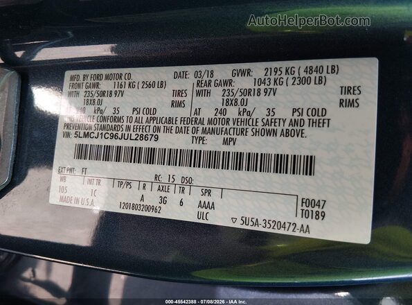 5LMCJ1C96JUL28679 2018 LINCOLN MKC Blue Widok komory silnika