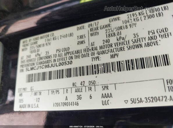 5LMCJ1C98JUL00530 2018 LINCOLN MKC Черный Вид подкапотного пространства