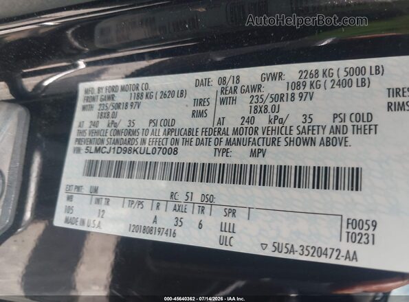 5LMCJ1D98KUL07008 2019 LINCOLN MKC Черный Вид подкапотного пространства