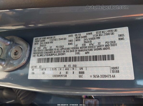 5LMCJ1DA8PUL20391 2023 LINCOLN CORSAIR Серый Вид подкапотного пространства