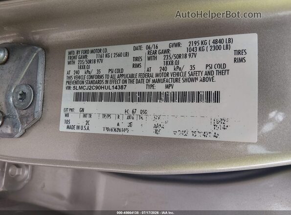 5LMCJ2C90HUL14387 2017 LINCOLN MKC Gold ძრავის განყოფილების ხედი