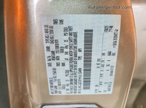 5LMCJ2C91HUL12499 2017 LINCOLN MKC Желто-коричневый Панорамный вид салона 360°
