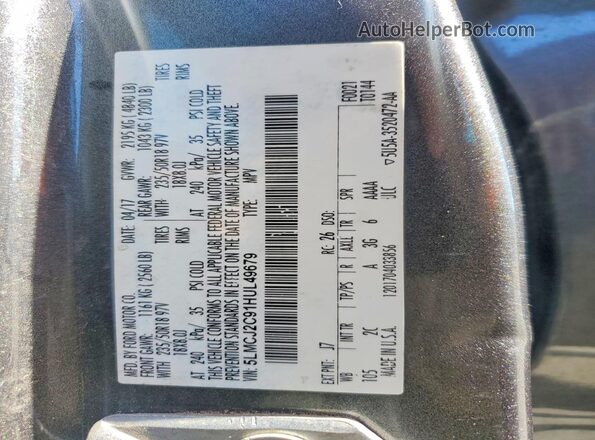 5LMCJ2C91HUL49679 2017 LINCOLN MKC Gray Вид наклейки з VIN-кодом