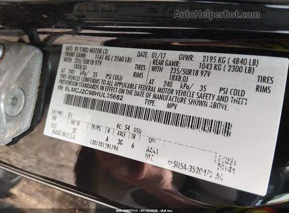 5LMCJ2C98HUL35682 2017 LINCOLN MKC Black Engine compartment view