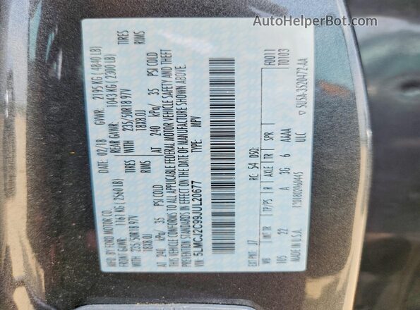 5LMCJ2C99JUL20677 2018 LINCOLN MKC Gray VIN sticker view