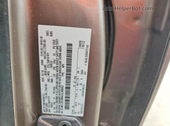 5LMCJ2C99KUL06893 2019 LINCOLN MKC Tan VIN կոդի պիտակի տեսք