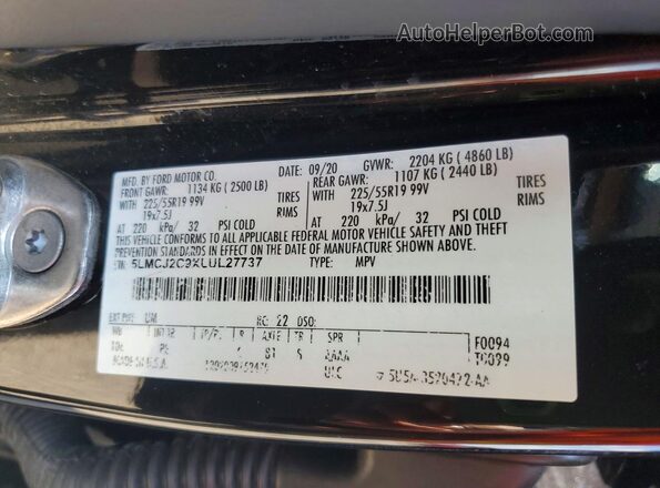 5LMCJ2C9XLUL27737 2020 LINCOLN CORSAIR Black VIN կոդի պիտակի տեսք