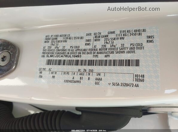 5LMCJ2CA7RUL10493 2024 LINCOLN CORSAIR Белый Вид подкапотного пространства